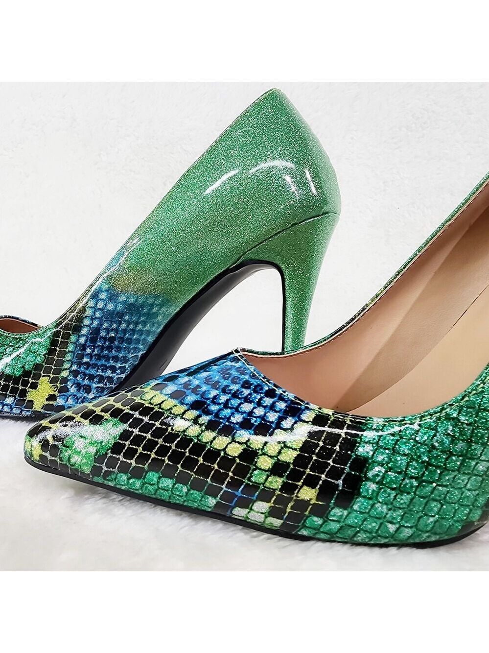 NIB Fabio Green Glitter Ombre Patent 4" High Heel Shoes Pointy Toe Pump US 7-13 - Picture 8 of 11